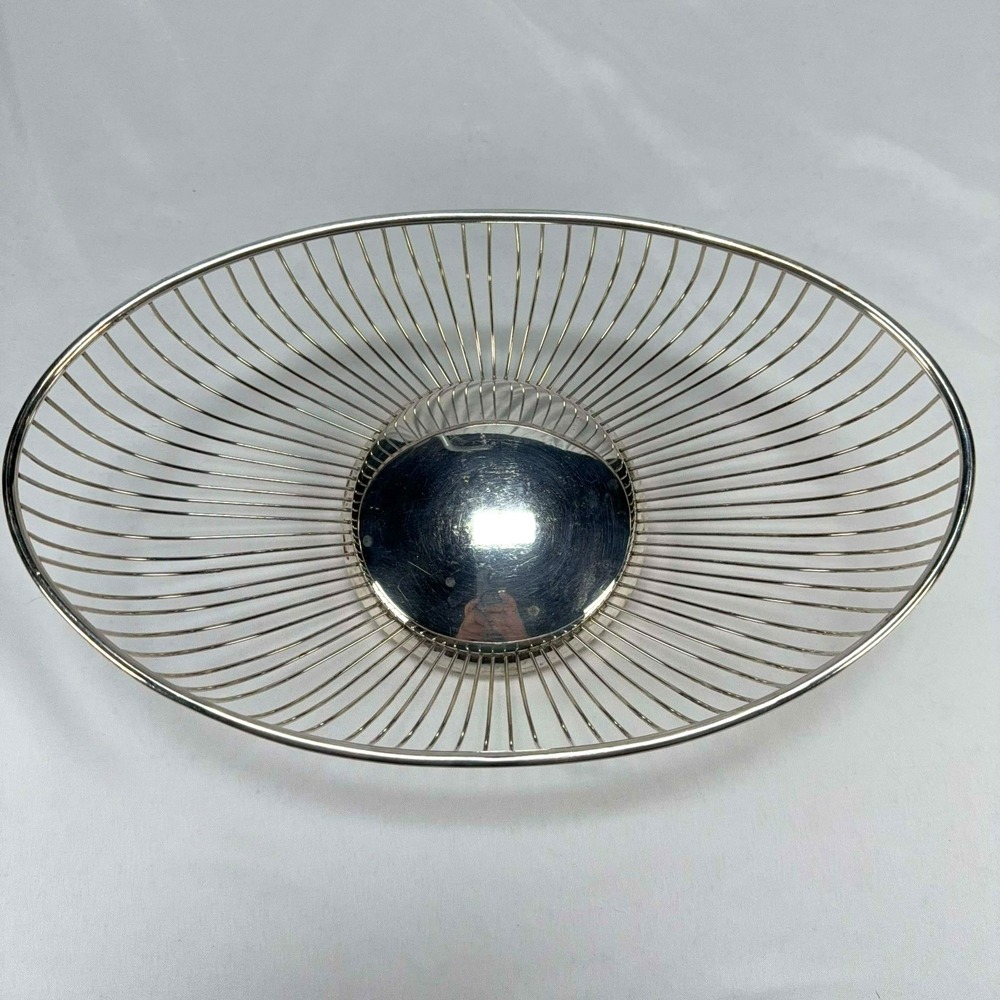 Vintage Leonard Silverplate Oval Wire Fruit Basket MCM Bread Bowl Hong Kong